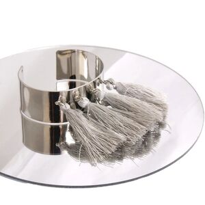 Silver Napkin Ring with Gray Tassels - Elegant Table Accent